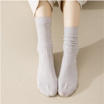 保暖透气袜子女中筒袜纯棉纯色长筒袜秋冬长袜羊毛袜子