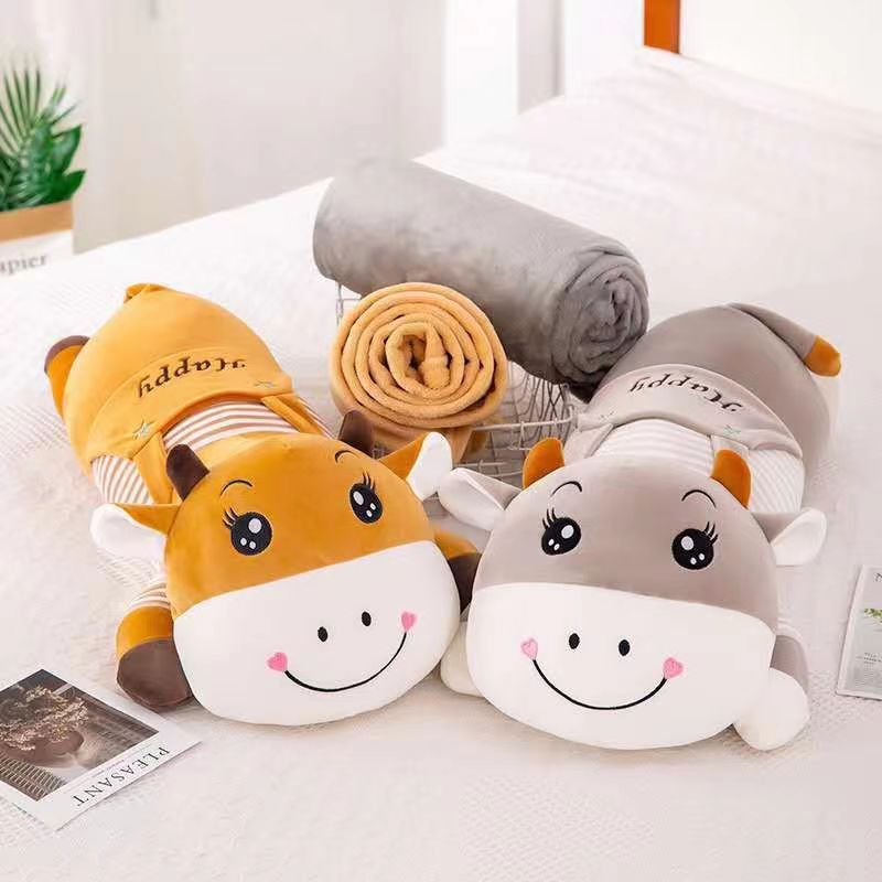 New fashion plush toy plush toy plush toy cute cow throw pillow quilt dual use car sofa cushion office nap pillow coral velvet blanket