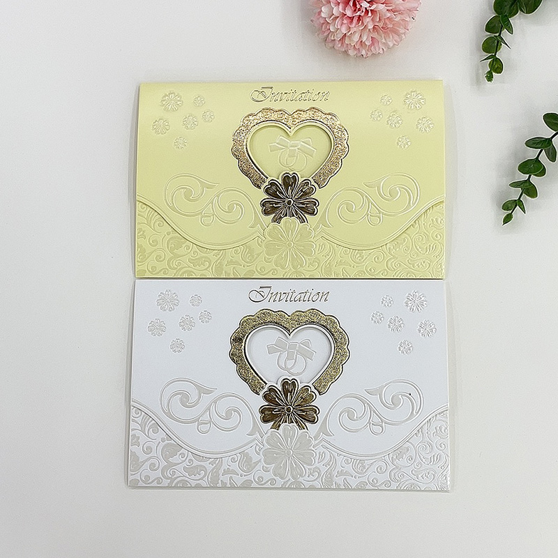 厂家直销外贸现货定制非洲中东欧式烫金浮雕蝴蝶结三折结婚请柬感谢邀请函贺卡请帖带信封