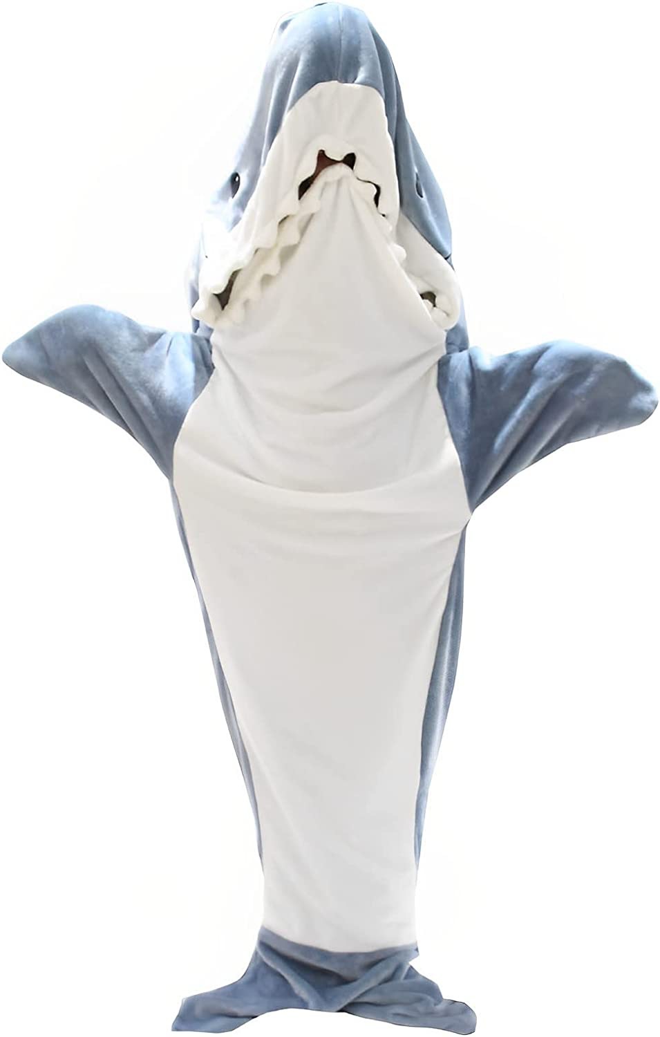 Sand-sculpted wearable shark sleeping bag, shark pajamas, office nap blanket, flannel, funny gift, shark costume, cosplay details Picture