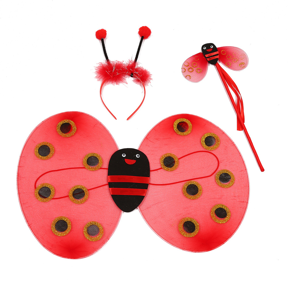 Seven stars Ladybird fairy wings kindergarten activities props New Year's Day wings hair band scepter three-piece set of performance accessories Role play performance clothing children's party supplies Item Picture