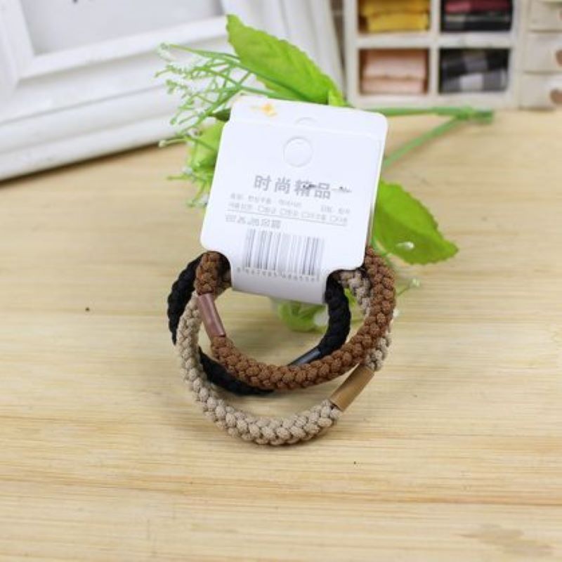 Simple Black Coffee Cowhide Band Hair Tie Headband details Picture