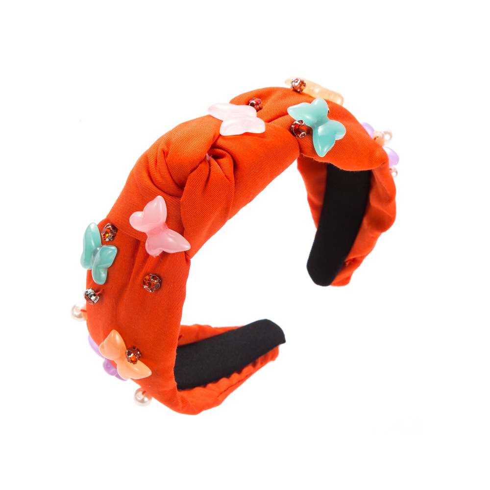 Red fashion InS-style resin butterfly accessory headband, new Korean autumn and winter style diamond-encrusted pearl high headband hair accessory Item Picture