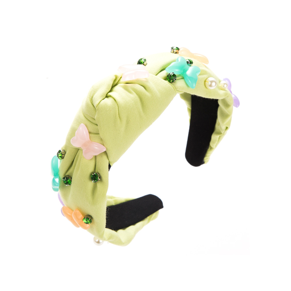 黄色时尚ins风树脂蝴蝶配饰发箍韩 系秋冬新款镶钻珍珠高颅顶头箍发饰                          