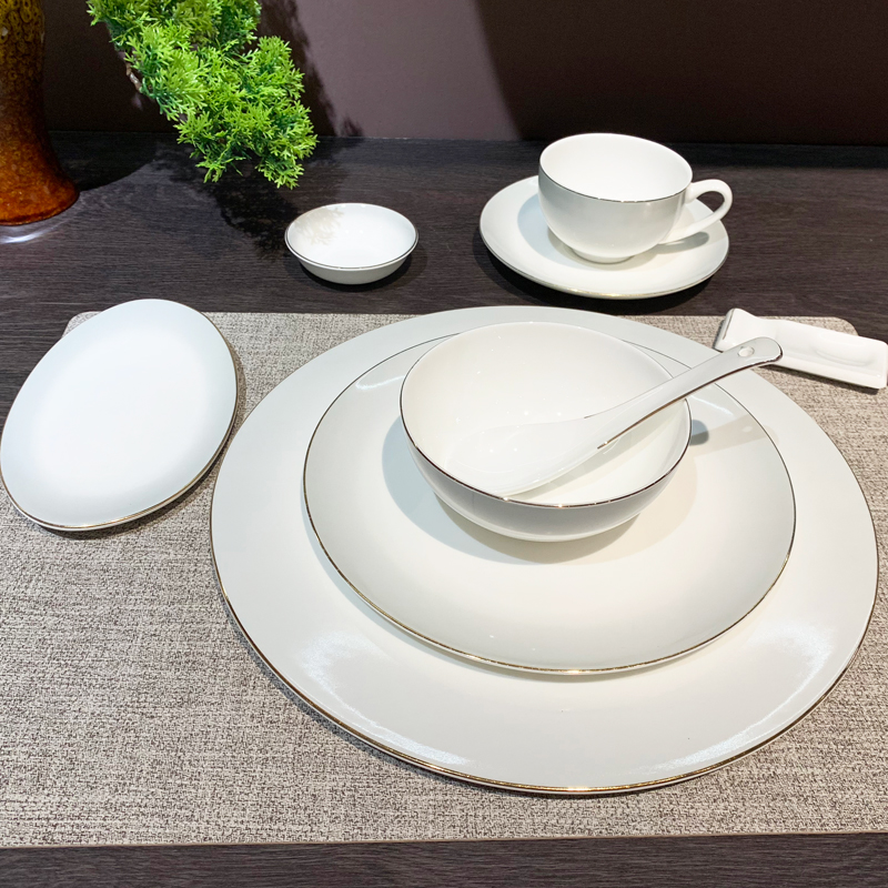 酒店用品圆桌摆台八件套餐具碗碟套装陶瓷碗盘会所餐厅餐具批发可定制