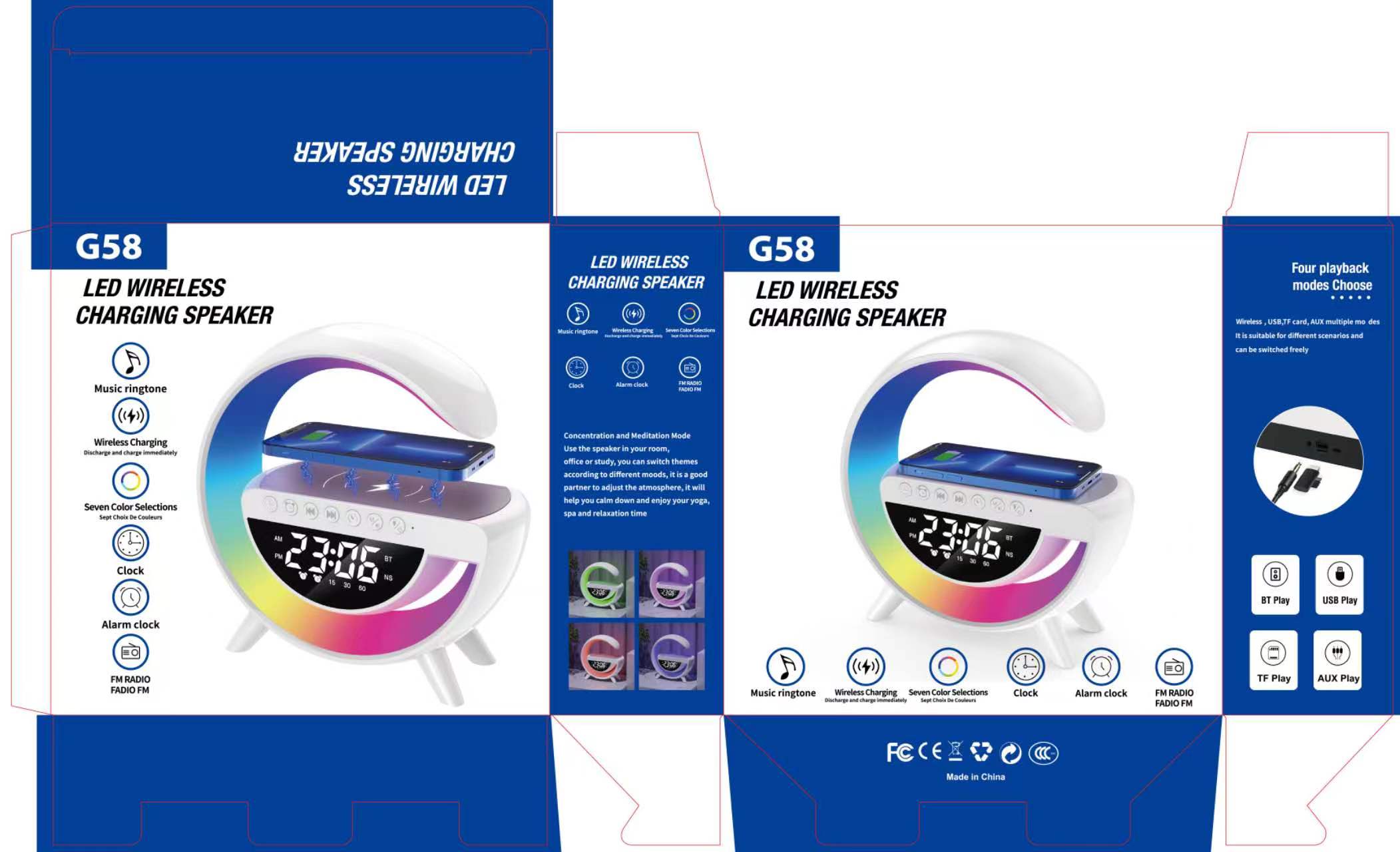 New wireless charging speaker, wireless Bluetooth speaker, clock, alarm clock, colorful desk lamp, TF card, FM detail image 8