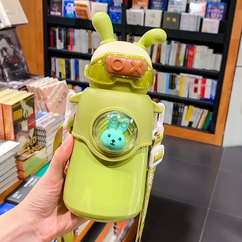 A32-AX-2386 cartoon insulated cup, portable high appearance level, children's straw cup, large capacity 316 stainless steel water cup, student shoulder strap stainless steel straw cup, household anti-drop large belly cup detail image 5