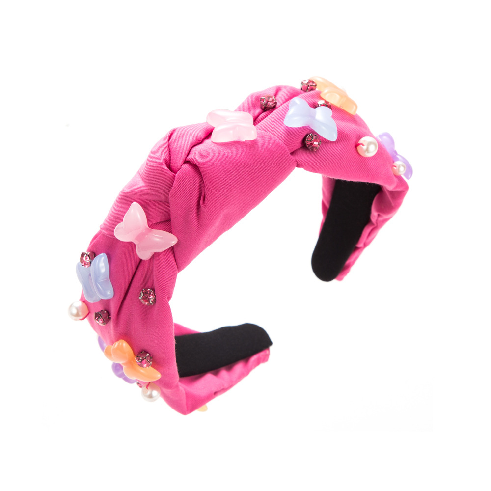 粉色时尚ins风树脂蝴蝶配饰发箍韩 系秋冬新款镶钻珍珠高颅顶头箍发饰                          