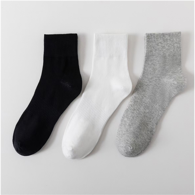 白黑灰三色袜子中筒袜透气情侣运动袜男女商务袜