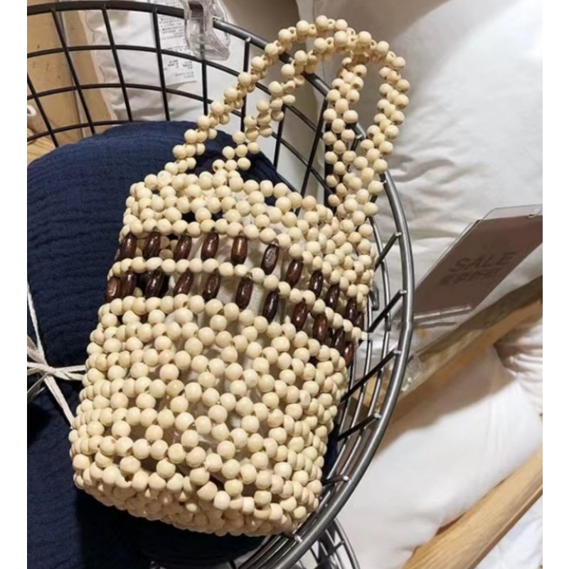 Variable Bag Cylinder Female Bag Wooden Bead Bag Bucket Female Bag Handmade Beaded Female Bag Now Supply Cross-Border Foreign Trade Hot Bag Specification drawing