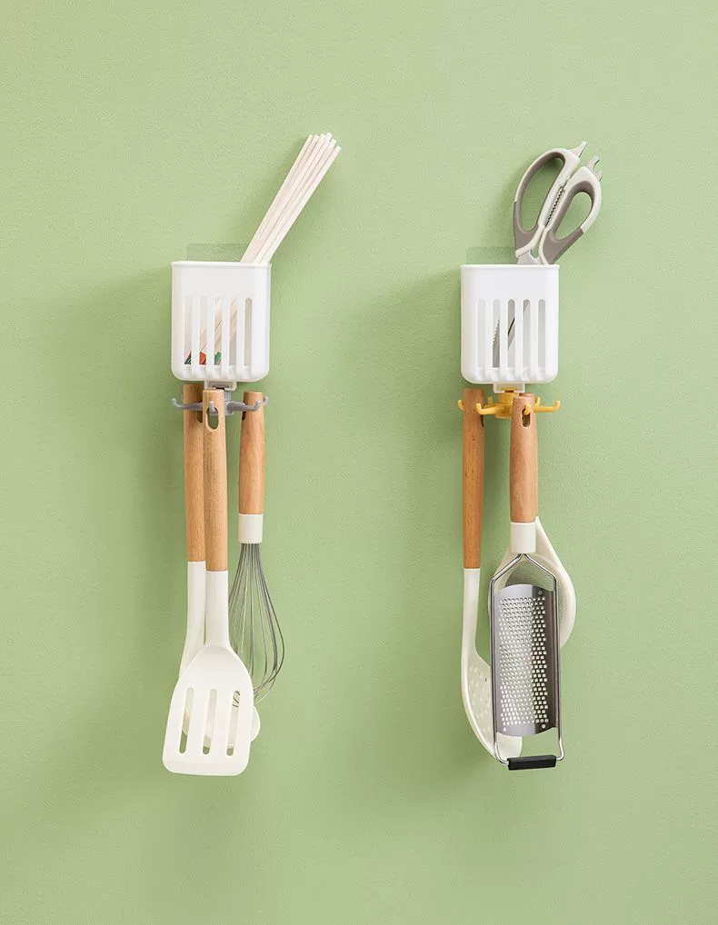 J138- Rotatable Storage rack, Spoon and spatula storage rack, Wall-mounted kitchenware rack, Non-drilling kitchen Storage rack Item Picture