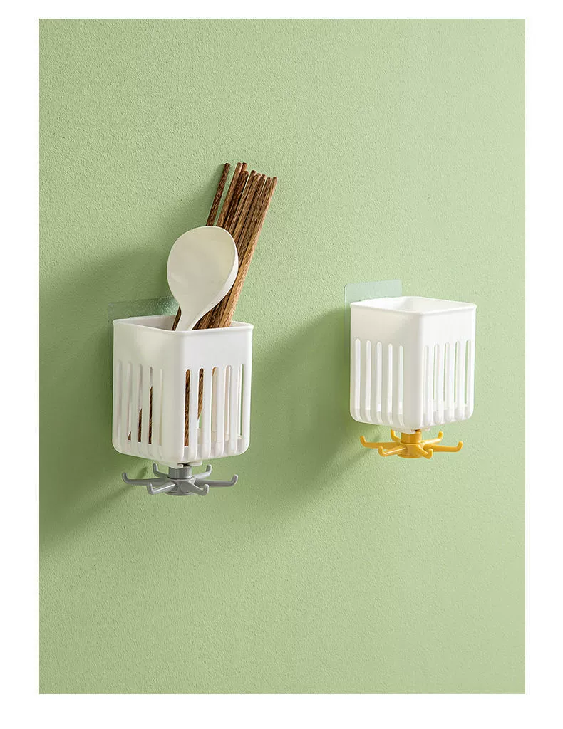 J138- Rotatable Storage rack, Spoon and spatula storage rack, Wall-mounted kitchenware rack, Non-drilling kitchen Storage rack Application Scenario