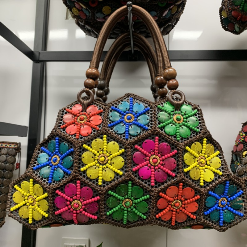 Coconut Shell Bag Color Carrying Large Bag Tube Carrying Change Female Bag Ethnic Style Features Female Bag Beaded Bag Support Custom Cross-Border
