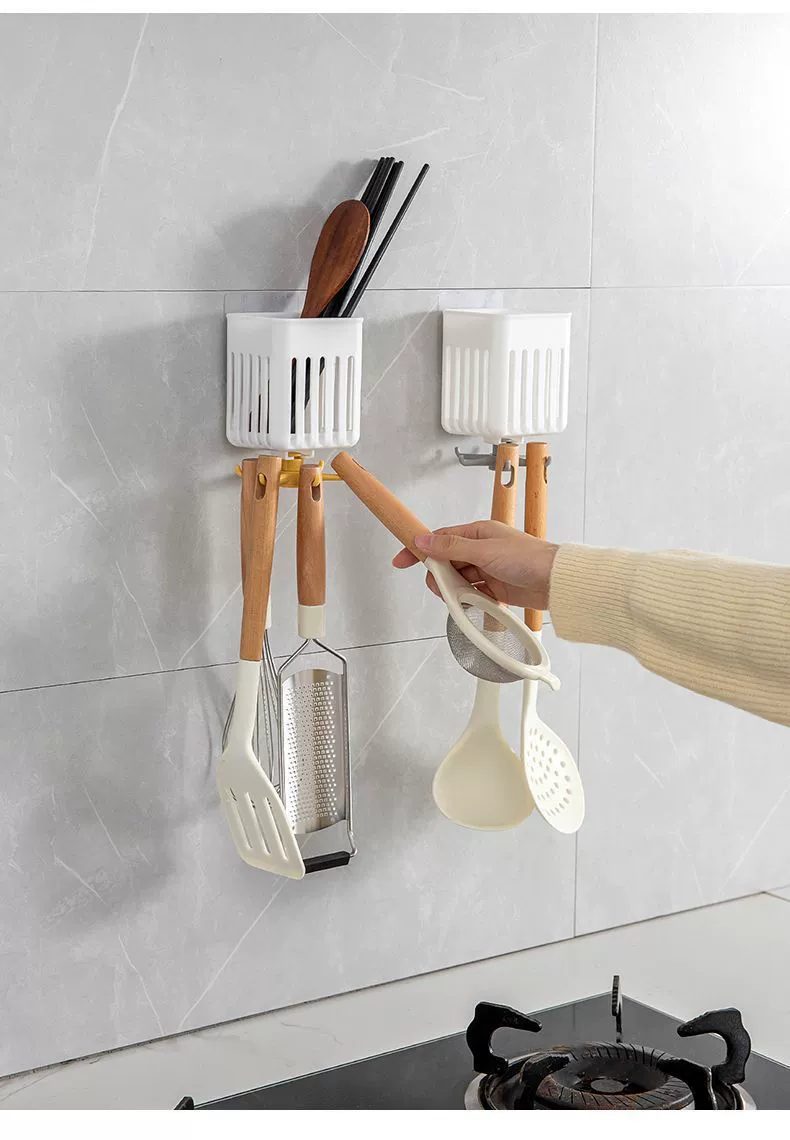 J138- Rotatable Storage rack, Spoon and spatula storage rack, Wall-mounted kitchenware rack, Non-drilling kitchen Storage rack detail image 10