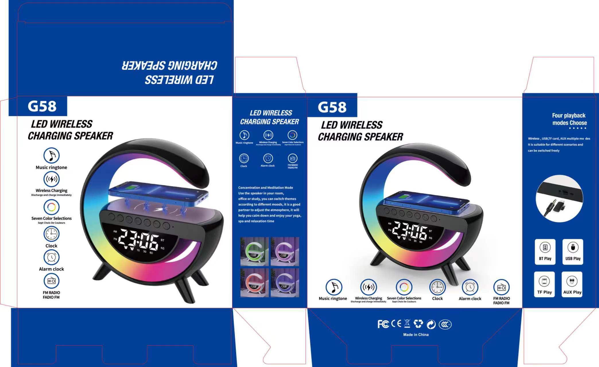 New wireless charging speaker, wireless Bluetooth speaker, clock, alarm clock, colorful desk lamp, TF card, FM detail image 7