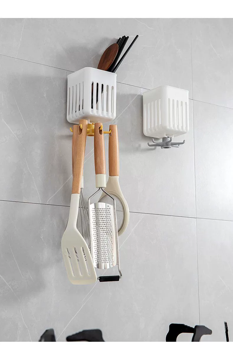 J138- Rotatable Storage rack, Spoon and spatula storage rack, Wall-mounted kitchenware rack, Non-drilling kitchen Storage rack Specification image