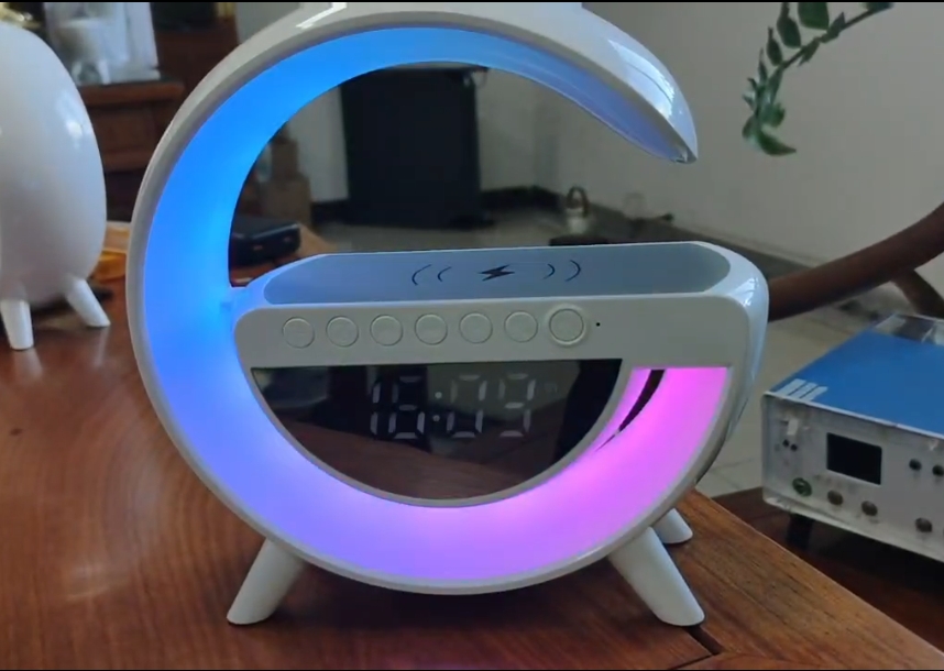 New wireless charging speaker, wireless Bluetooth speaker, clock, alarm clock, colorful desk lamp, TF card, FM detail image 6