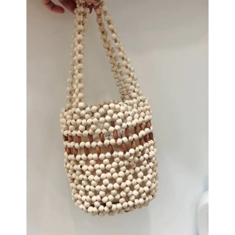 Variable Bag Cylinder Female Bag Wooden Bead Bag Bucket Female Bag Handmade Beaded Female Bag Now Supply Cross-Border Foreign Trade Hot Bag details Picture