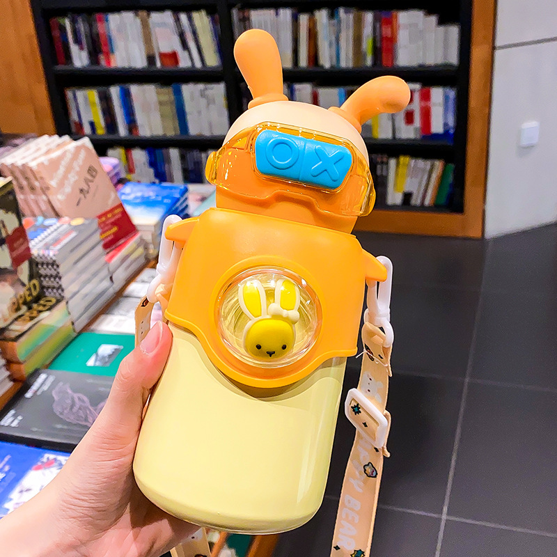 A32-AX-2386 cartoon insulated cup, portable high appearance level, children's straw cup, large capacity 316 stainless steel water cup, student shoulder strap stainless steel straw cup, household anti-drop large belly cup Specification image