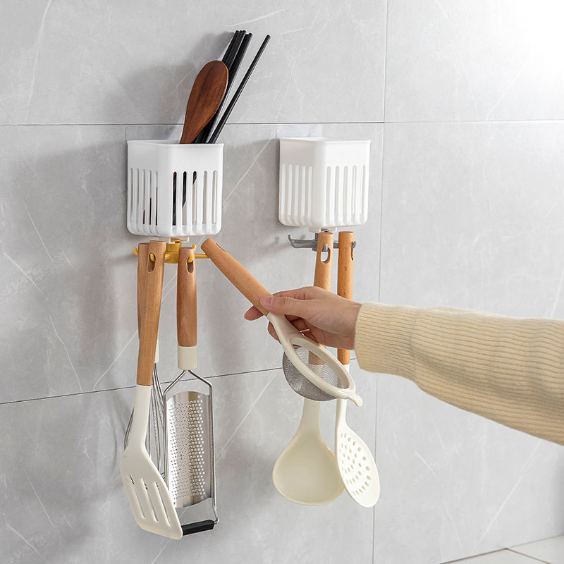 J138- Rotatable Storage rack, Spoon and spatula storage rack, Wall-mounted kitchenware rack, Non-drilling kitchen Storage rack details Picture