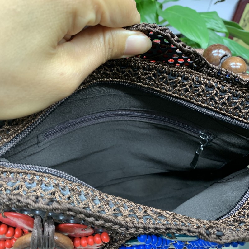 Coconut Shell Bag Color Carrying Large Bag Tube Carrying Change Female Bag Ethnic Style Features Female Bag Beaded Bag Support Custom Cross-Border Specification drawing