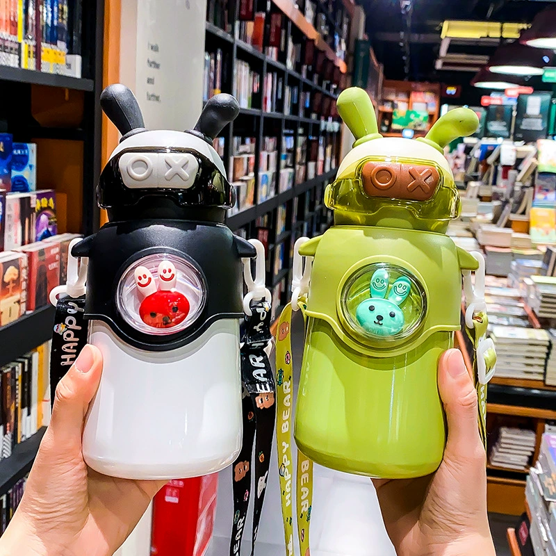 A32-AX-2386 cartoon insulated cup, portable high appearance level, children's straw cup, large capacity 316 stainless steel water cup, student shoulder strap stainless steel straw cup, household anti-drop large belly cup detail image 4