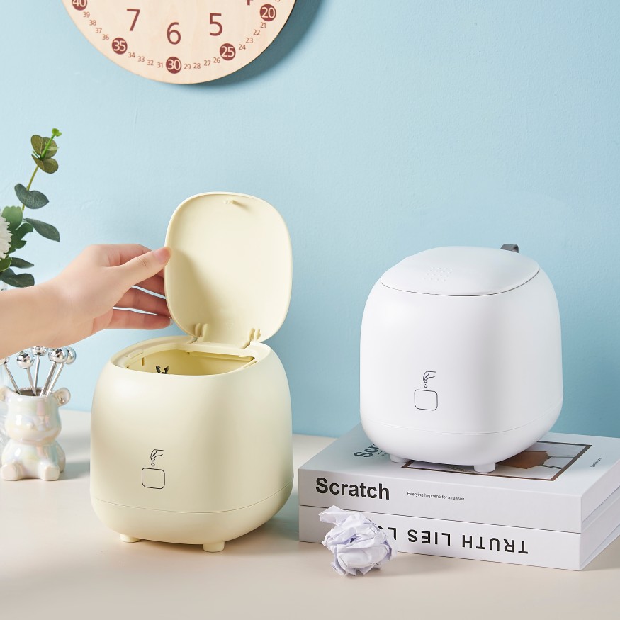 W52-JKC-5777 Desktop trash can, creative press-flip lid paper basket, cute mini trash can storage bucket Specification image