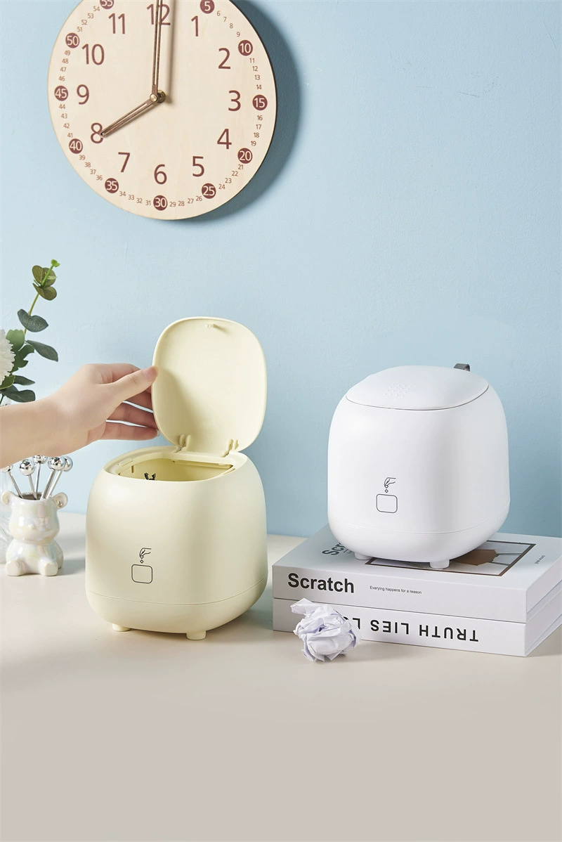 W52-JKC-5777 Desktop trash can, creative press-flip lid paper basket, cute mini trash can storage bucket detail image 2