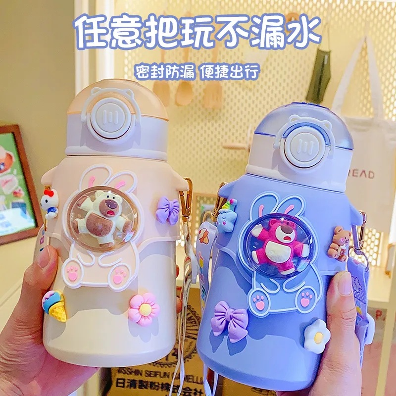 A32-AX-21013 with 316 stainless steel insulated cup, children's high appearance level student straw water cup, large capacity internet-famous straw cup, 304 shell insulated cup, children's strawberry Bear stainless steel straw cup details Picture
