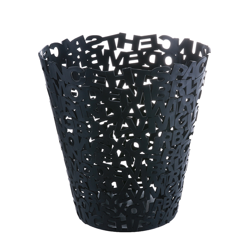 B39-DRC-0520 hollowed-out letter trash can without lid, European and American style kitchen and living room plastic trash can and wastebasket detail image 4