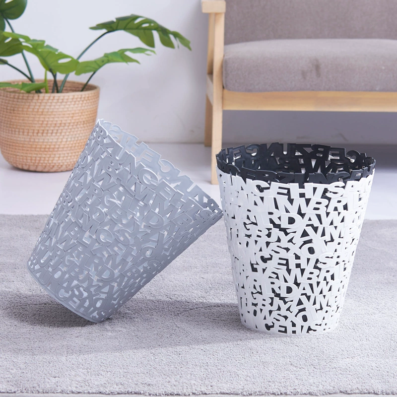 B39-DRC-0520 hollowed-out letter trash can without lid, European and American style kitchen and living room plastic trash can and wastebasket detail image 6