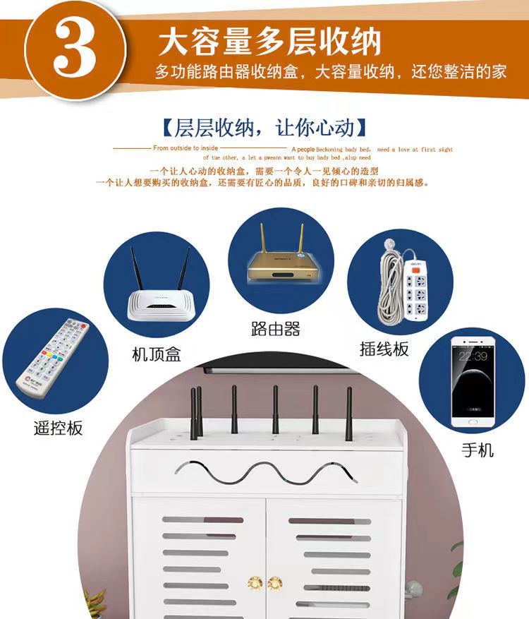 路由器收纳盒wifi猫机顶盒置物架遥控器收纳架插排电线插线板整理详情4