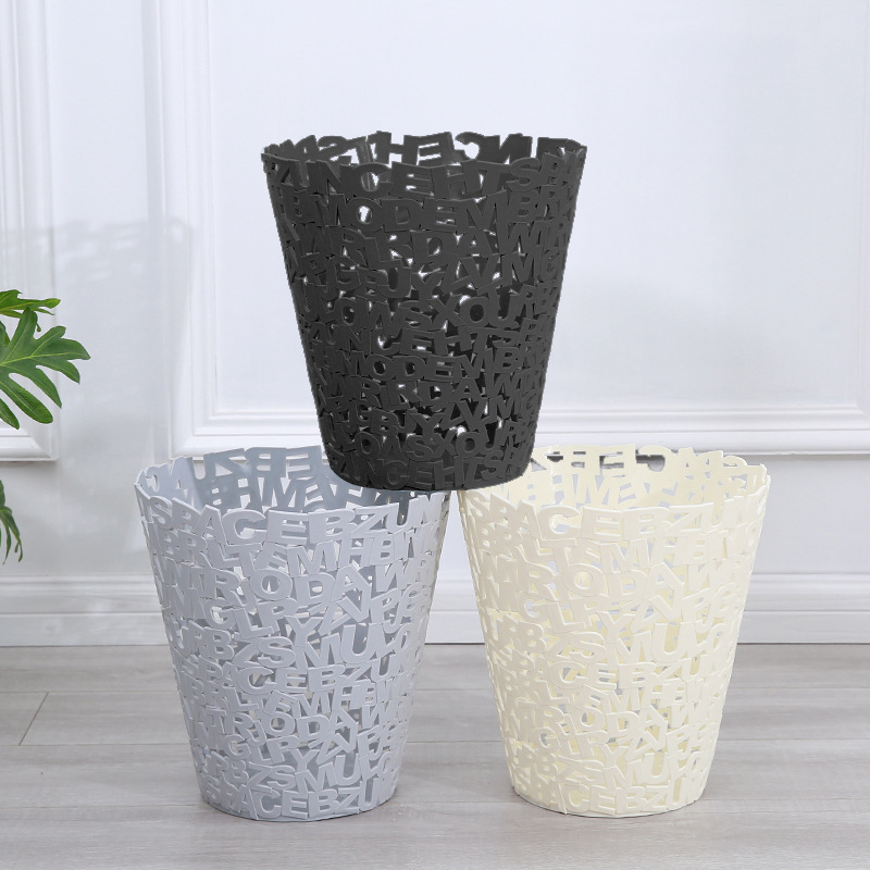 B39-DRC-0520 hollowed-out letter trash can without lid, European and American style kitchen and living room plastic trash can and wastebasket Specification image
