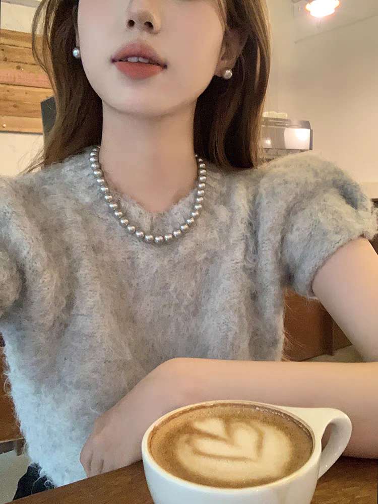高级感灰珍珠项链轻奢小众秋冬毛衣链颈链配饰女详情图2