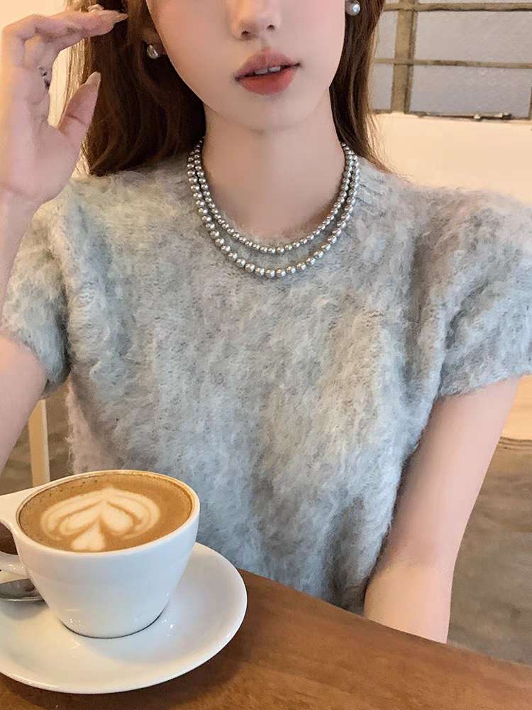 高级感灰珍珠项链轻奢小众秋冬毛衣链颈链配饰女详情图3