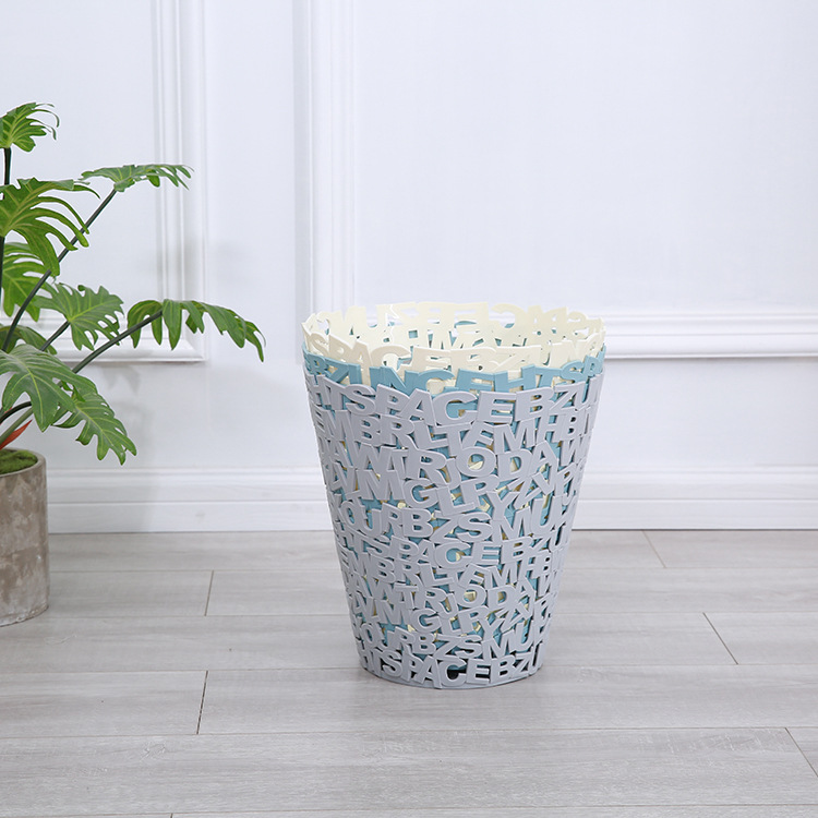 B39-DRC-0520 hollowed-out letter trash can without lid, European and American style kitchen and living room plastic trash can and wastebasket detail image 3