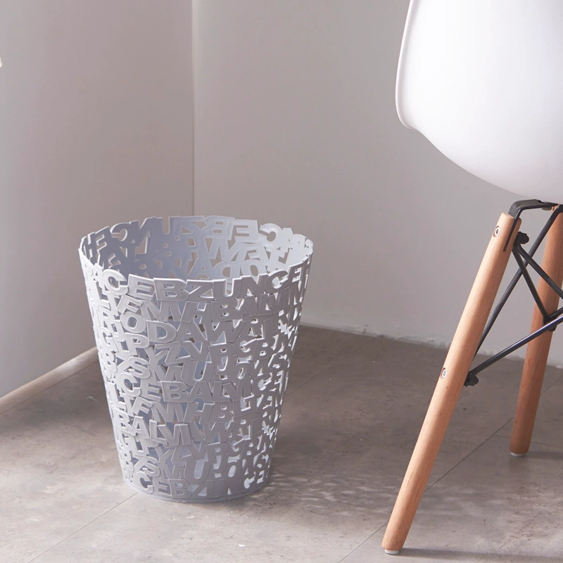 B39-DRC-0520 hollowed-out letter trash can without lid, European and American style kitchen and living room plastic trash can and wastebasket detail image 9