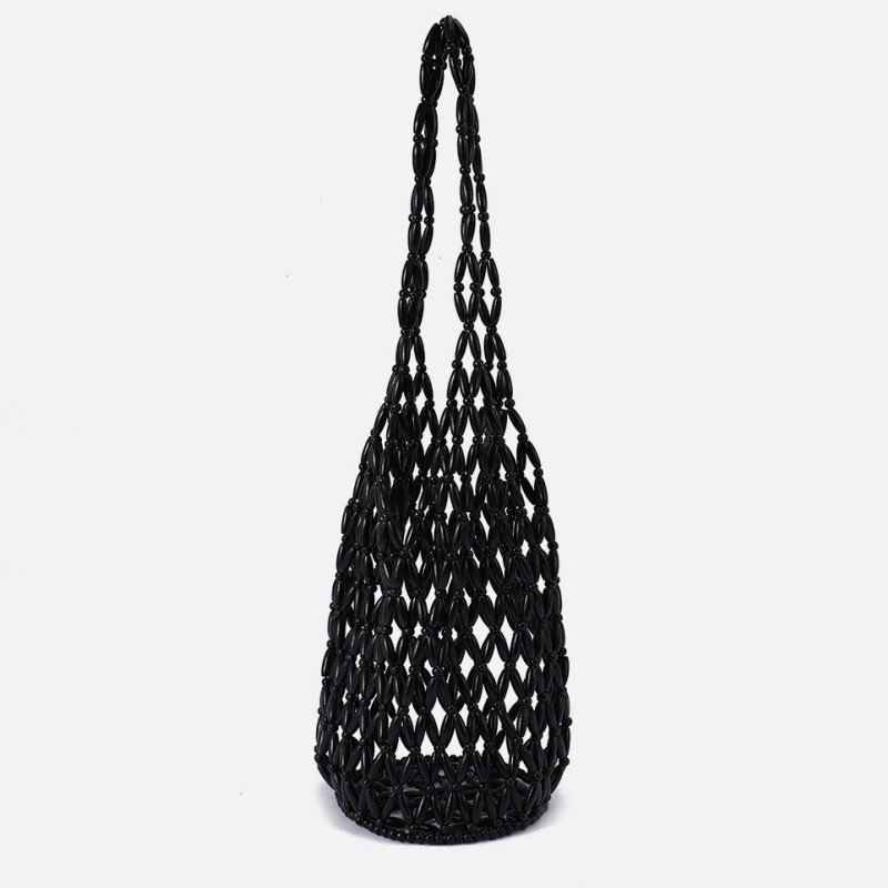 Black Wooden Beads Female Bag Stock Supply Factory Direct Cross-Border New Female Bag Beaded Bag Hollow Female Bag Specification drawing