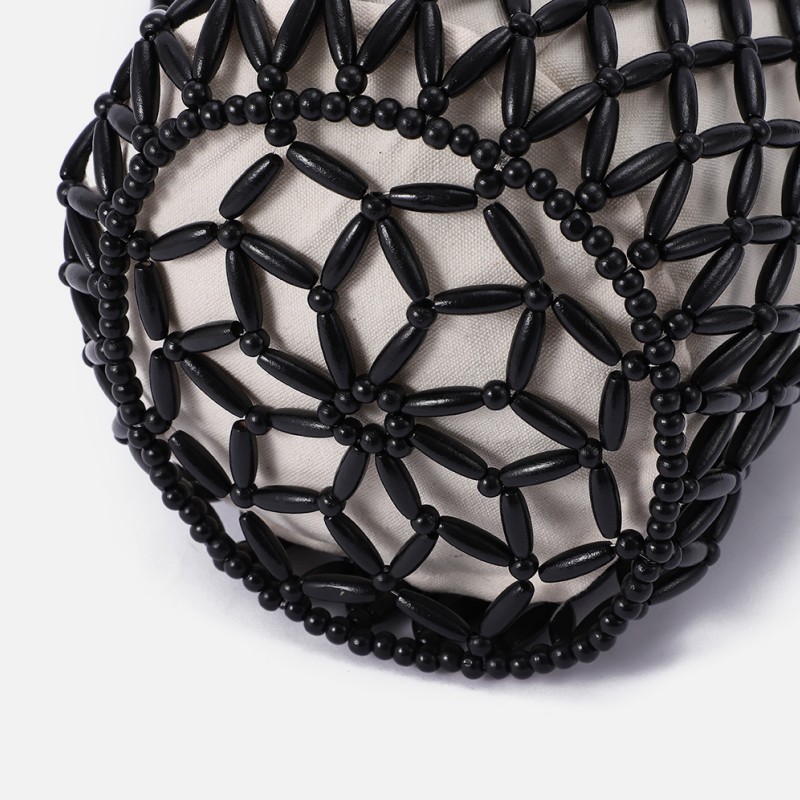 Black Wooden Beads Female Bag Stock Supply Factory Direct Cross-Border New Female Bag Beaded Bag Hollow Female Bag Item Picture