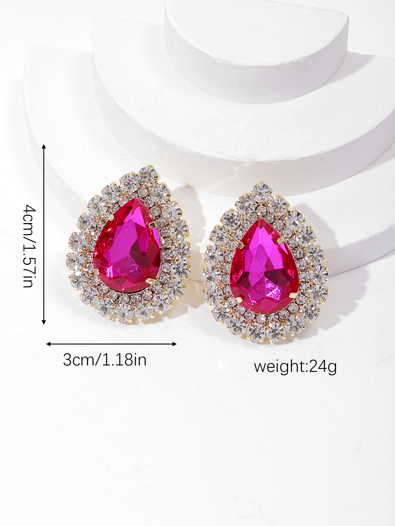 European and American fashionable, simple and exaggerated alloy diamond-encrusted teardrop-shaped glass diamond full-diamond women's stud earrings details Picture