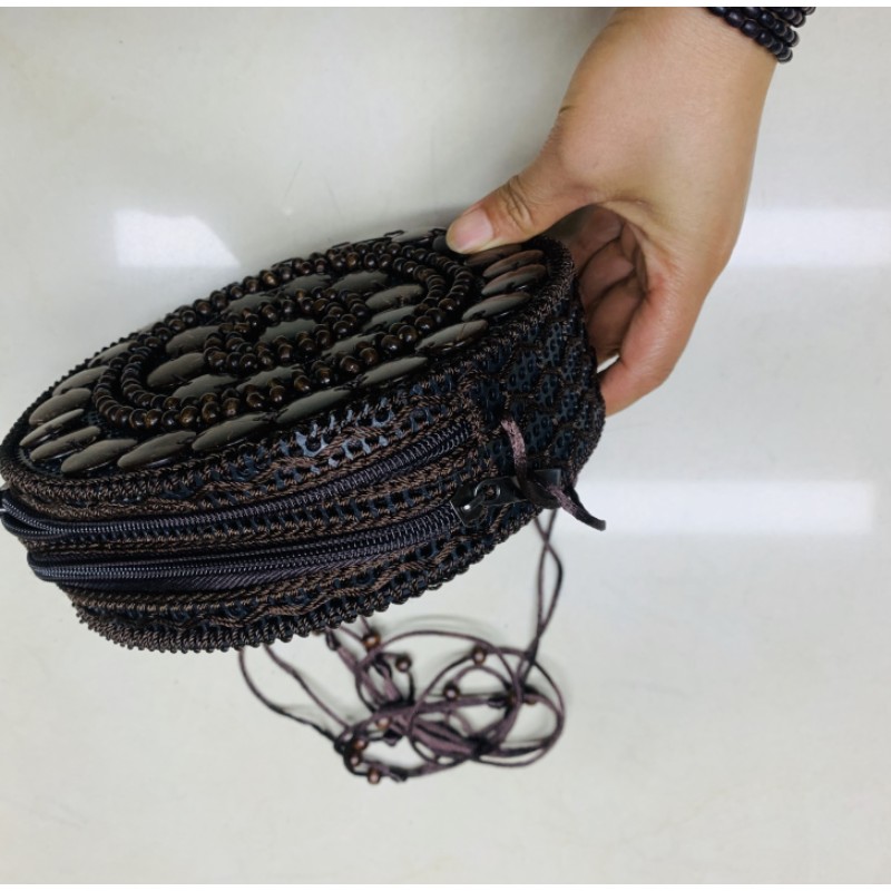 Brown Cocoanut Bag Round Cocoanut Bag Handmade Female Bag 2023 Hot Cross-Border Model details Picture