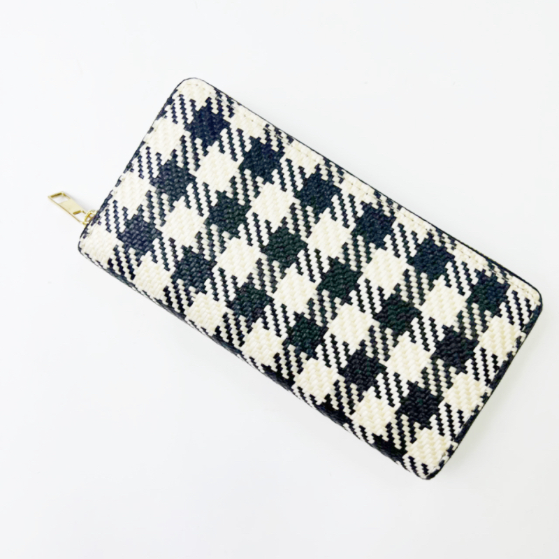 义乌工厂新款单拉包草编格子钱包高品质欧美热销手机包大容量卡包详情3