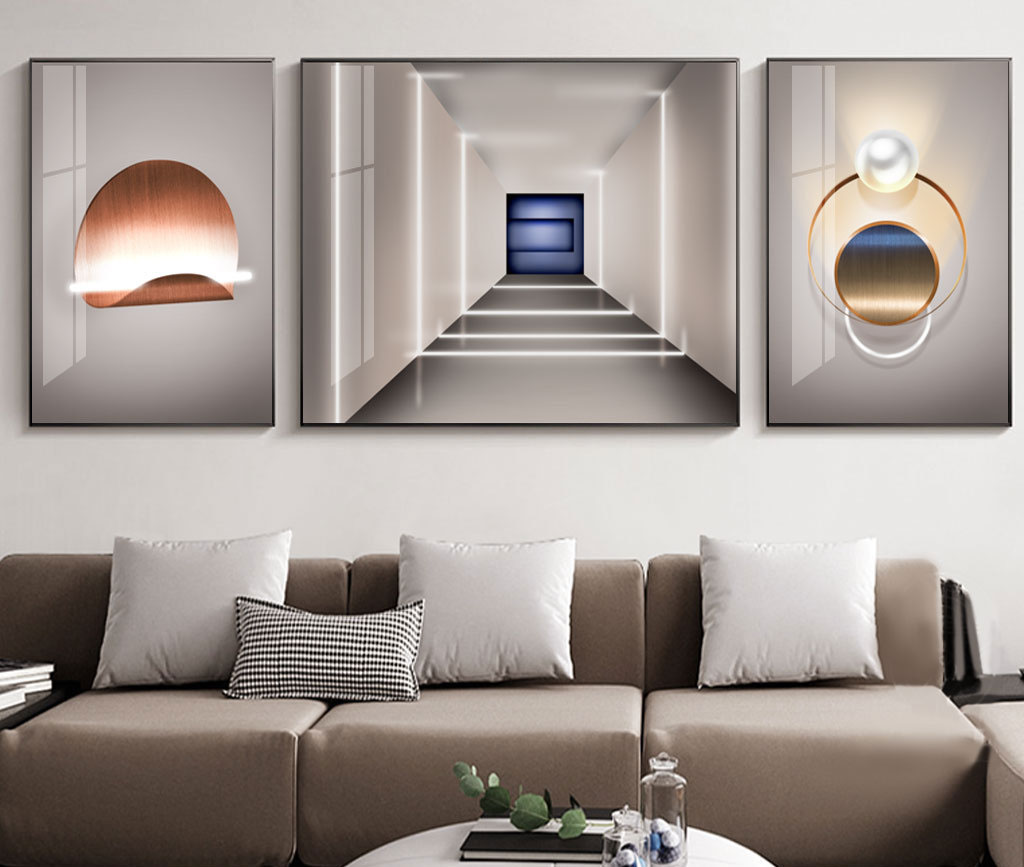 Aluminum Alloy Crystal Porcelain Crystal Bay Living Room New Chinese Three-Piece Set details Picture