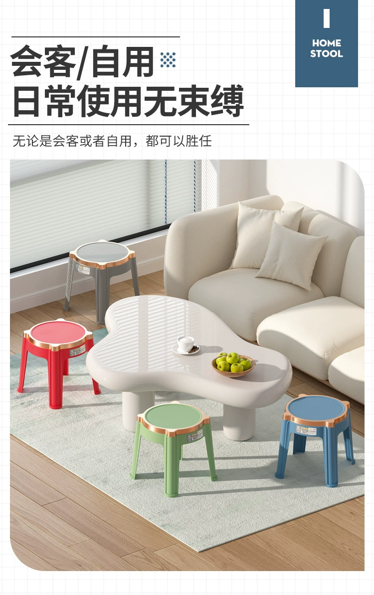 J35-320A金边萌萌皮纹椅家用小矮凳卫浴塑料踩脚凳创意圆形凳子详情图3