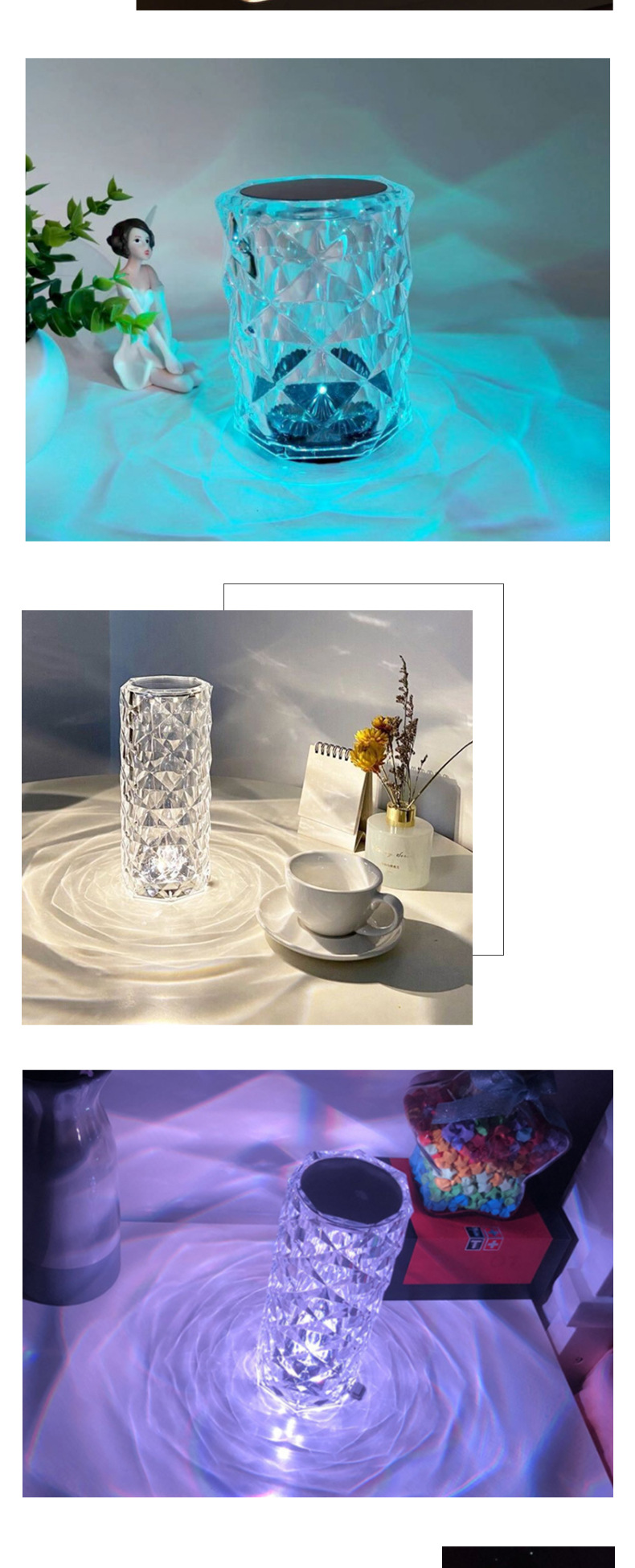 创意装饰水晶台灯 USB小夜灯拍拍氛围灯玫瑰花瓣钻石水晶酒吧桌灯详情2