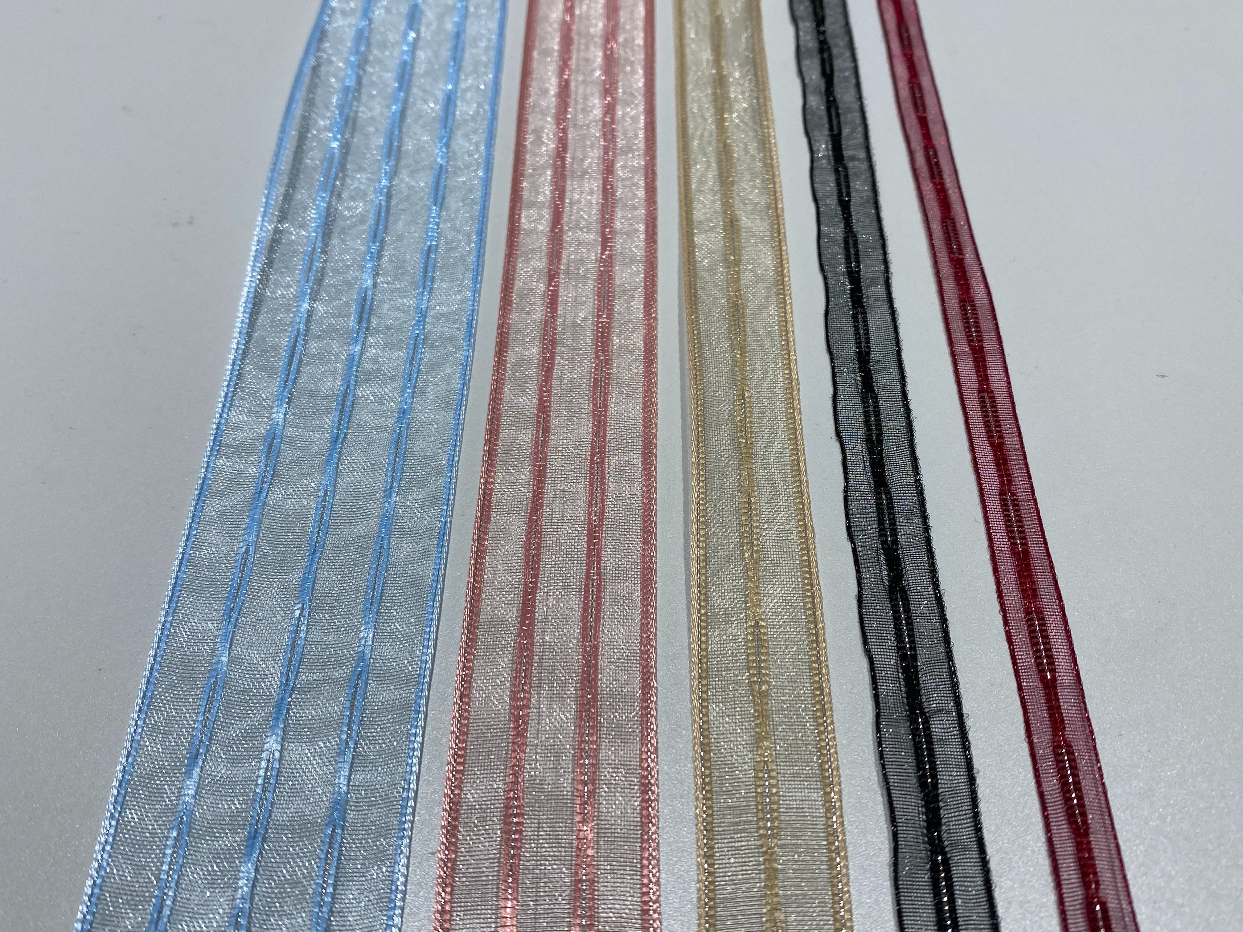 Take a look at the classic thick striped silver silk ribbon as a fashionable accessory details Picture