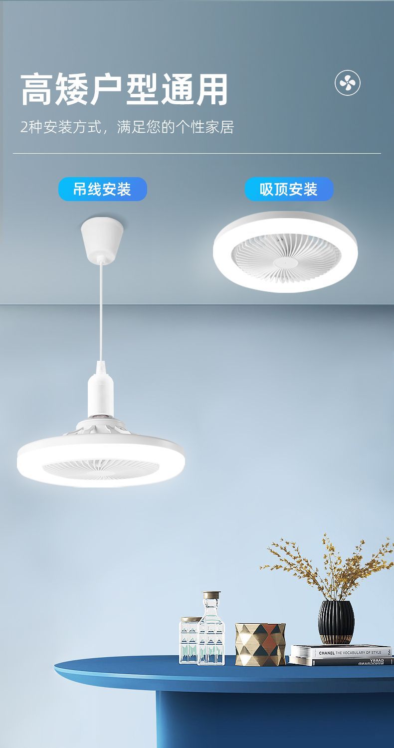 智能遥控LED风扇灯E27螺口可调光卧室香薰塑料小型风 扇飞碟灯详情3