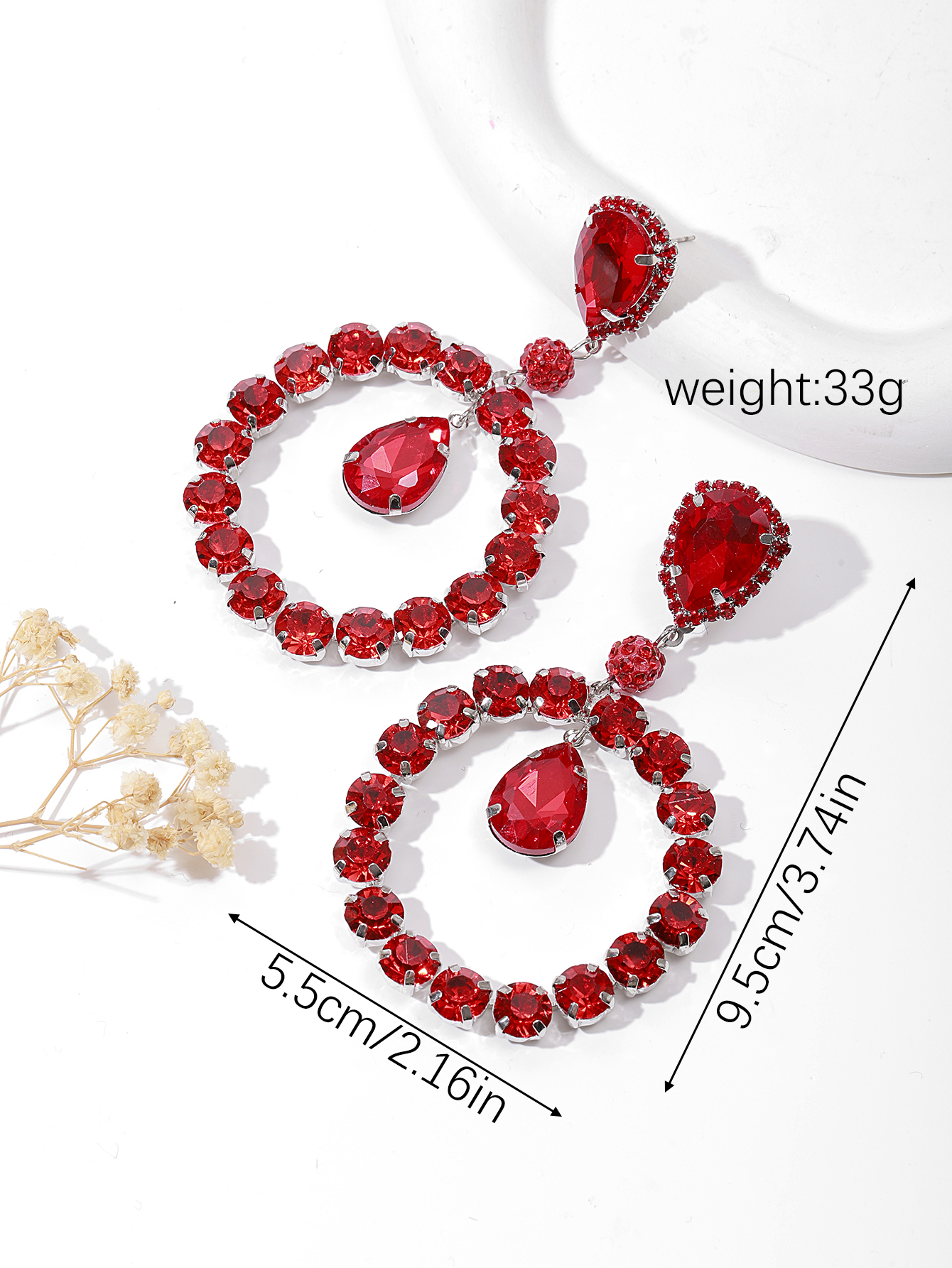 European and American retro round hollowed-out court-style gemstone high-end and light luxury evening lady earrings details Picture
