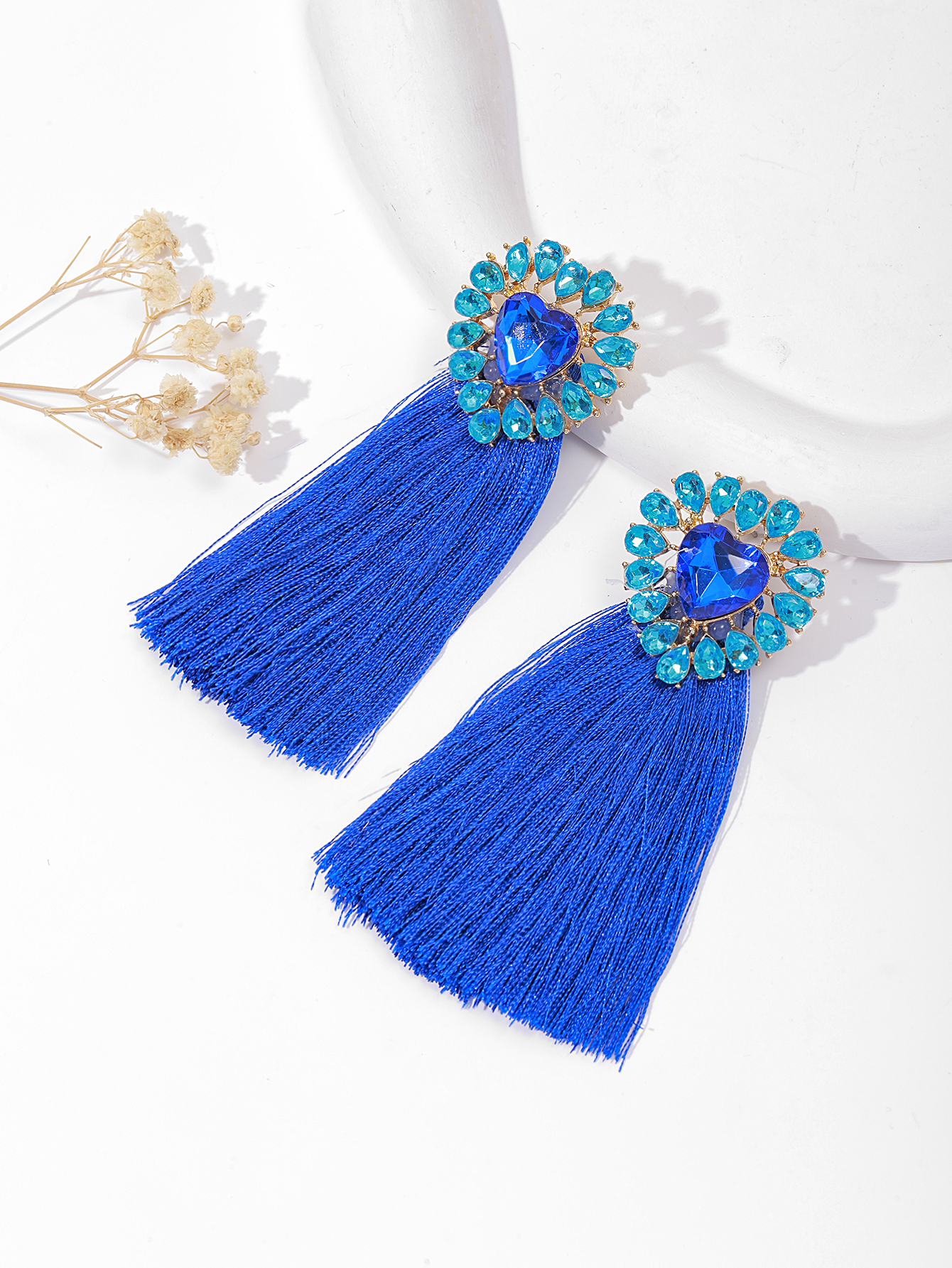 New European and American fringed fashion style alloy diamond-encrusted long Bohemian ethnic trend women's earrings