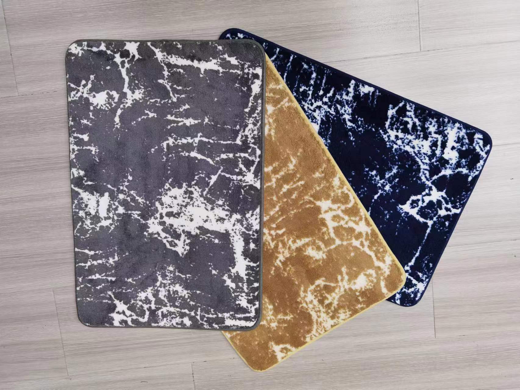 Super fine marble pattern toilet 3-piece set, floor mat, foot mat, door mat, carpet, water-absorbing and anti-slip mat, living room blanket. Good product quality. Standard 4 colors, soft and comfortable, good anti-slip effect. Size 50*80cm series Item Picture